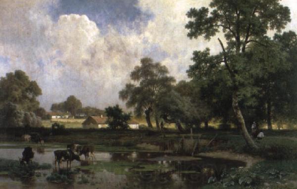 unknow artist Zomerlandschap met koeien bij de poel France oil painting art